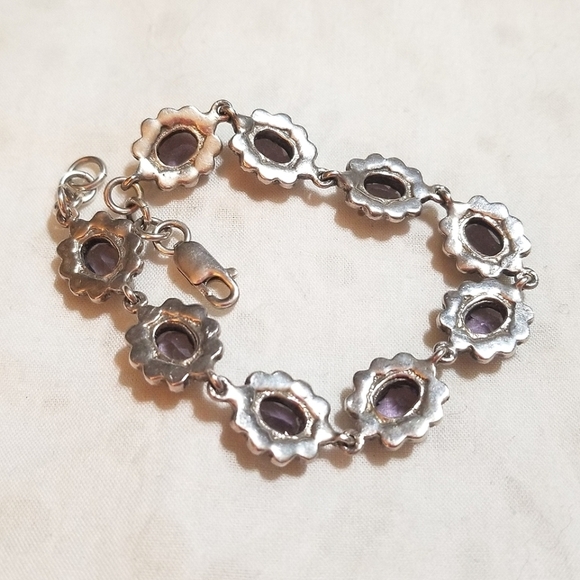 Vtg Genuine Amethyst Marcasite Sterling Silver Bracelet - Picture 3 of 6